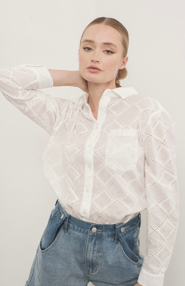 Button Down Embroidery Top- New ✨