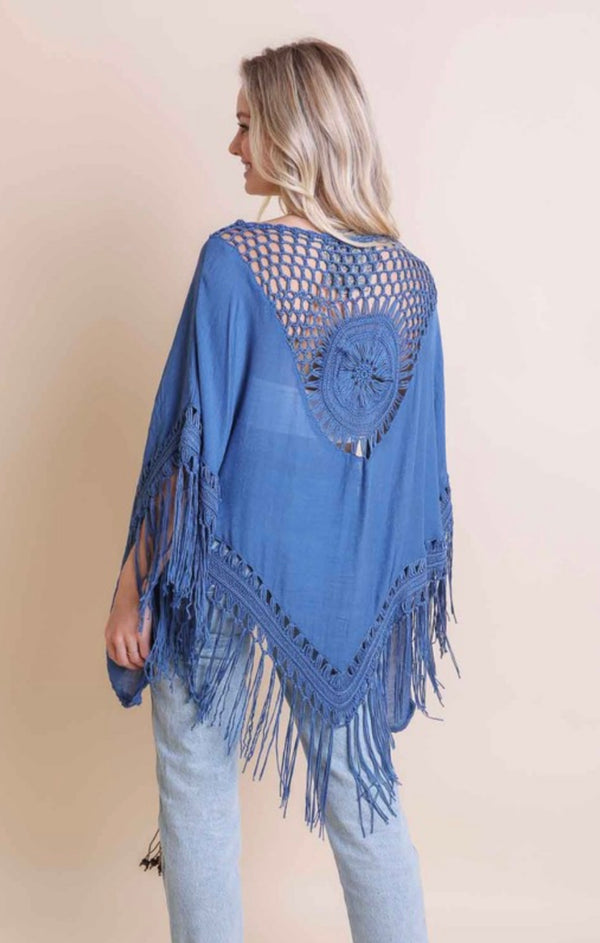 Hand Made Crochet Medallion Tassel Kimono with Fringe