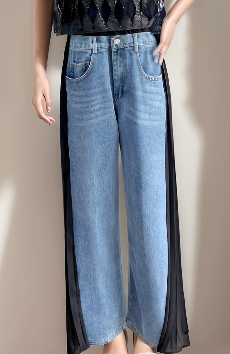 Denim  Black & Blue Pleated Contrast Pants - Bella Boutique & Bellasbylola.com