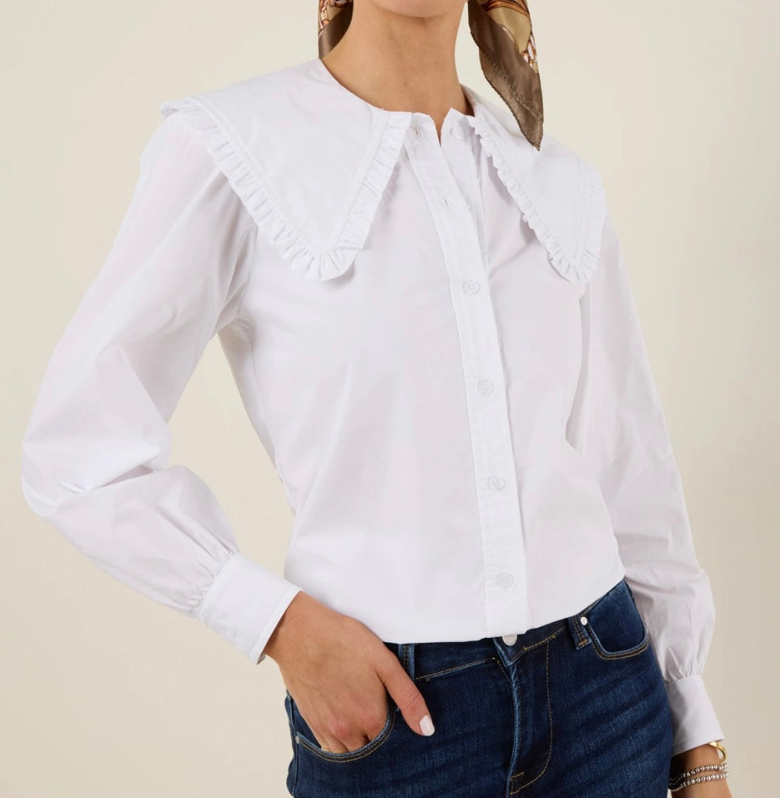 Poplin Oversized Collar Button Up Shirt