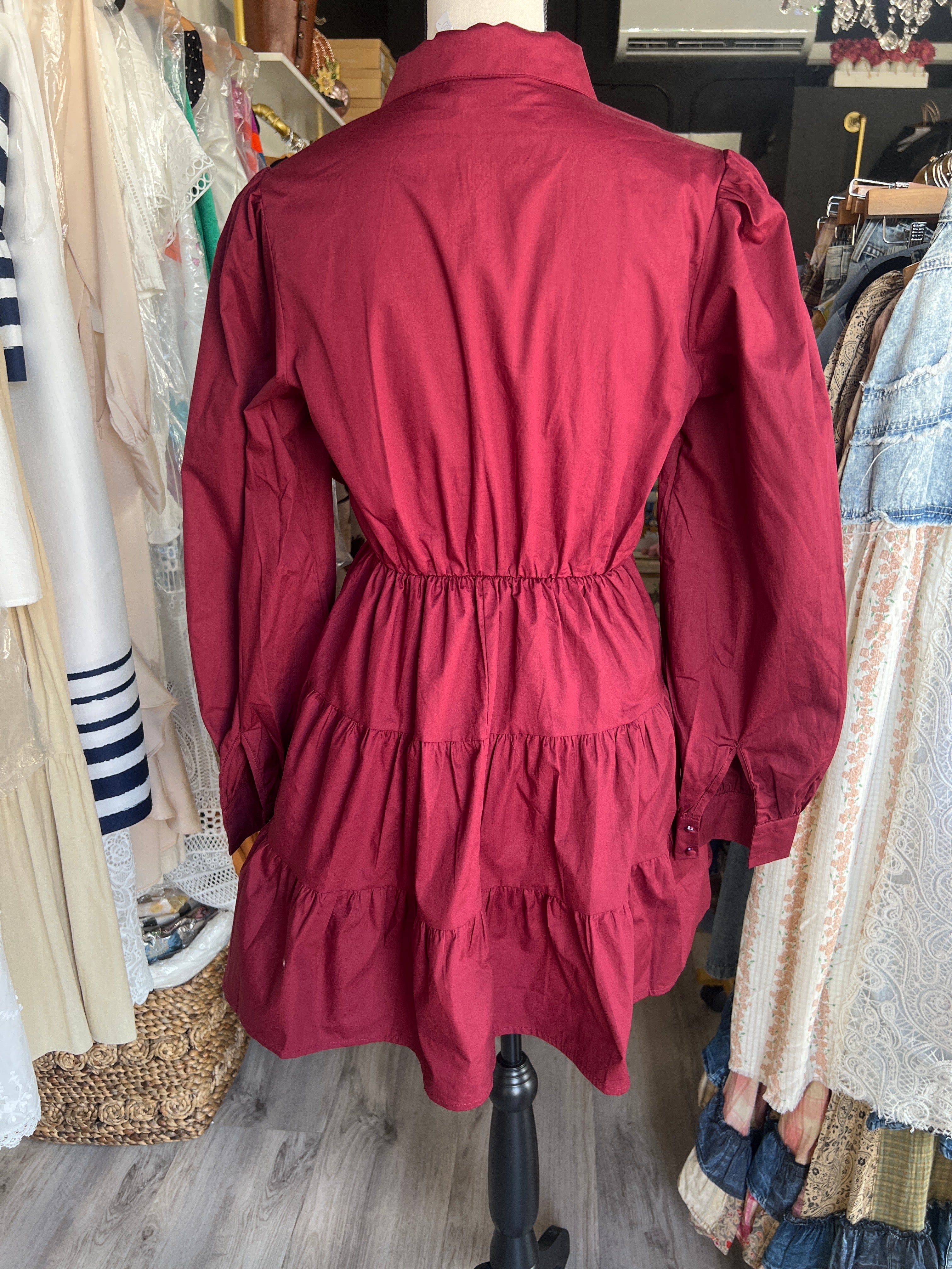 Wine Gold Star Appliqué Mini Dress