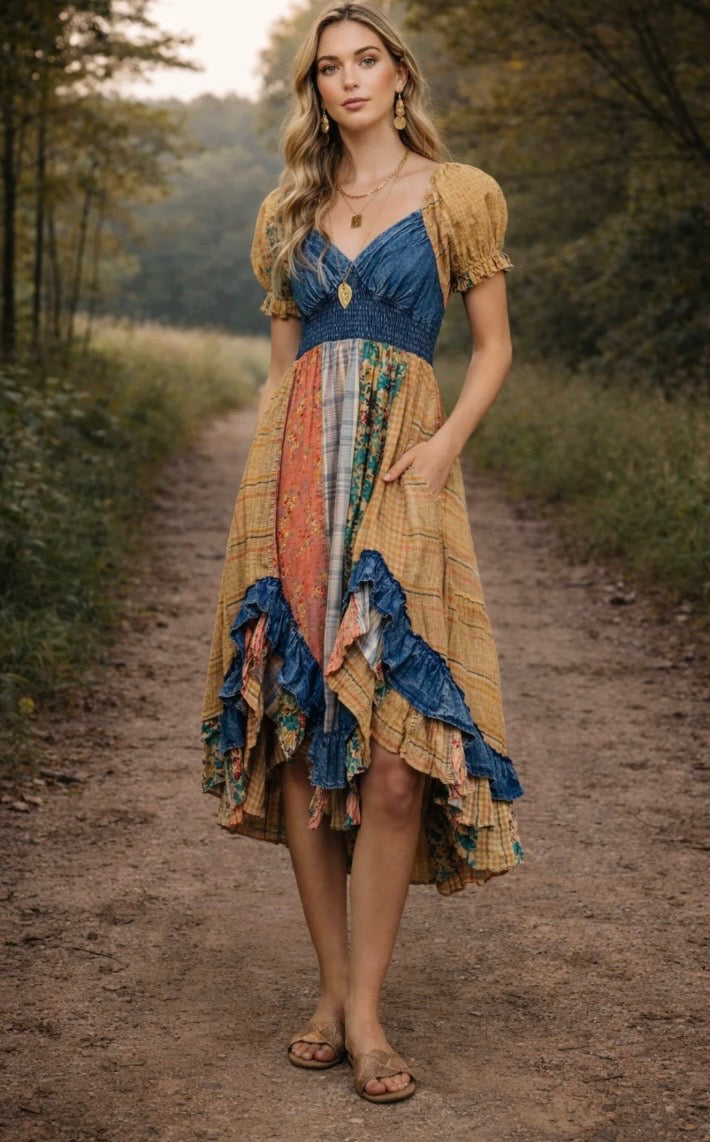 Boho Chic Denim Midi Dress