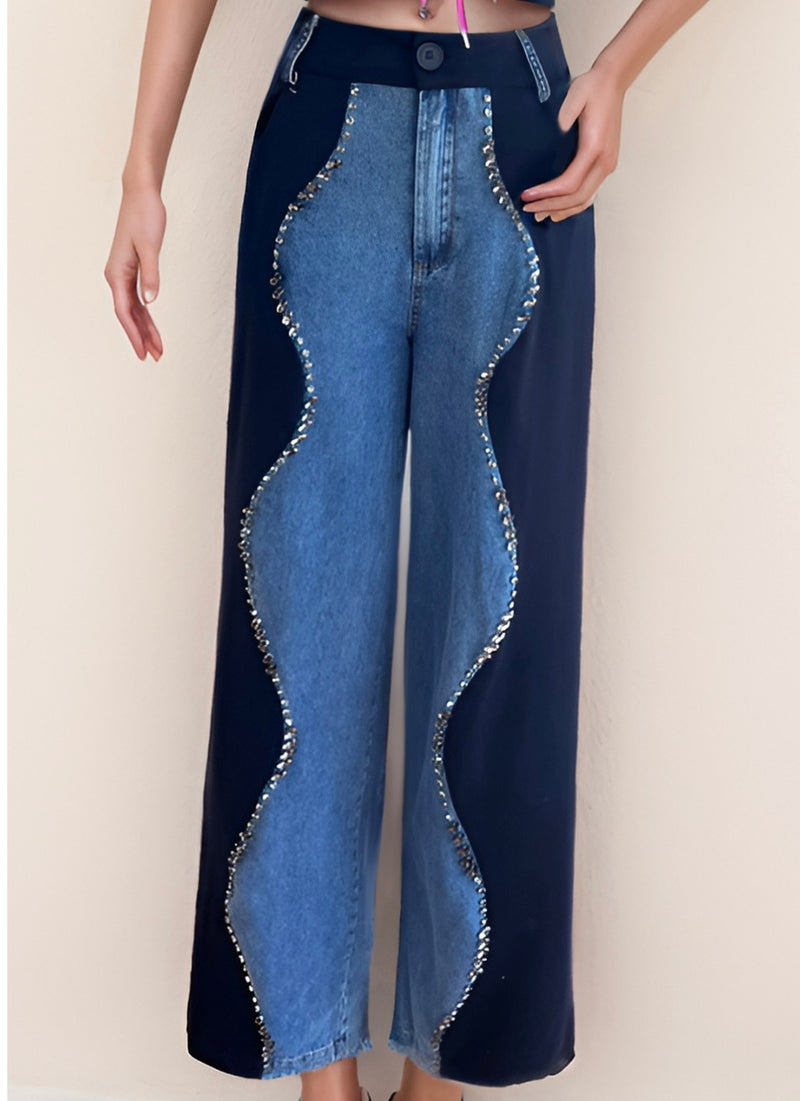 Embelish Contrast Denim - Bella Boutique & Bellasbylola.com