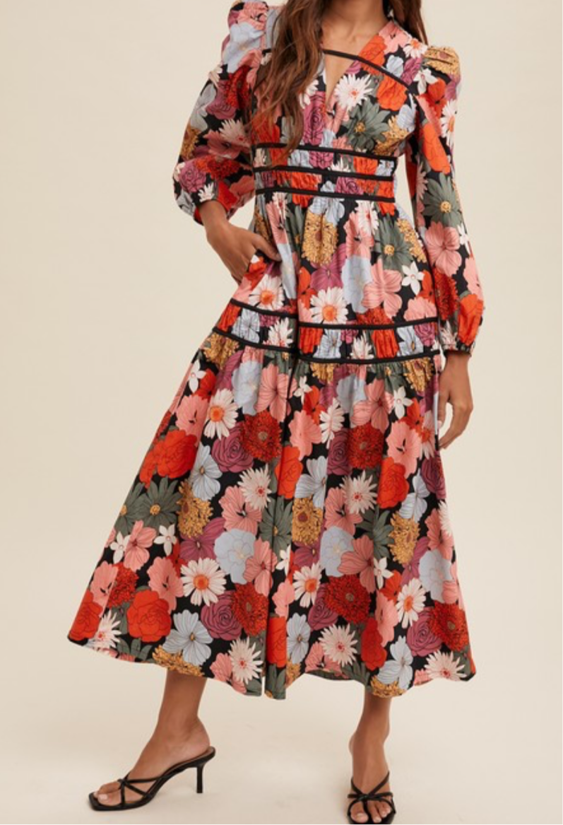 Black Flowers Maxi Dress -  🌟
