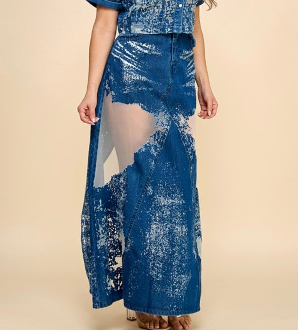 Denim Maxi Sheer Design Skirt- New ✨ - Bella Boutique & Bellasbylola.com