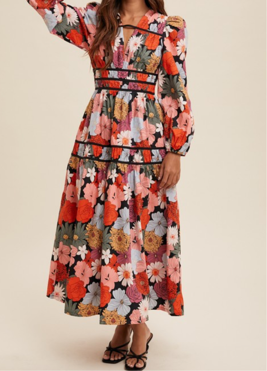 Black Flowers Maxi Dress -  🌟