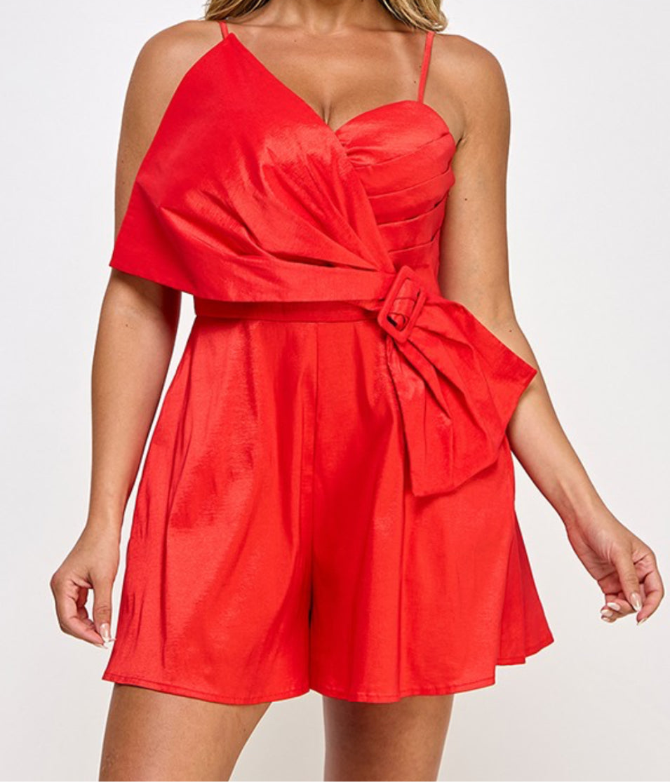 Red Bow Detail Flowy Romper -New🌟