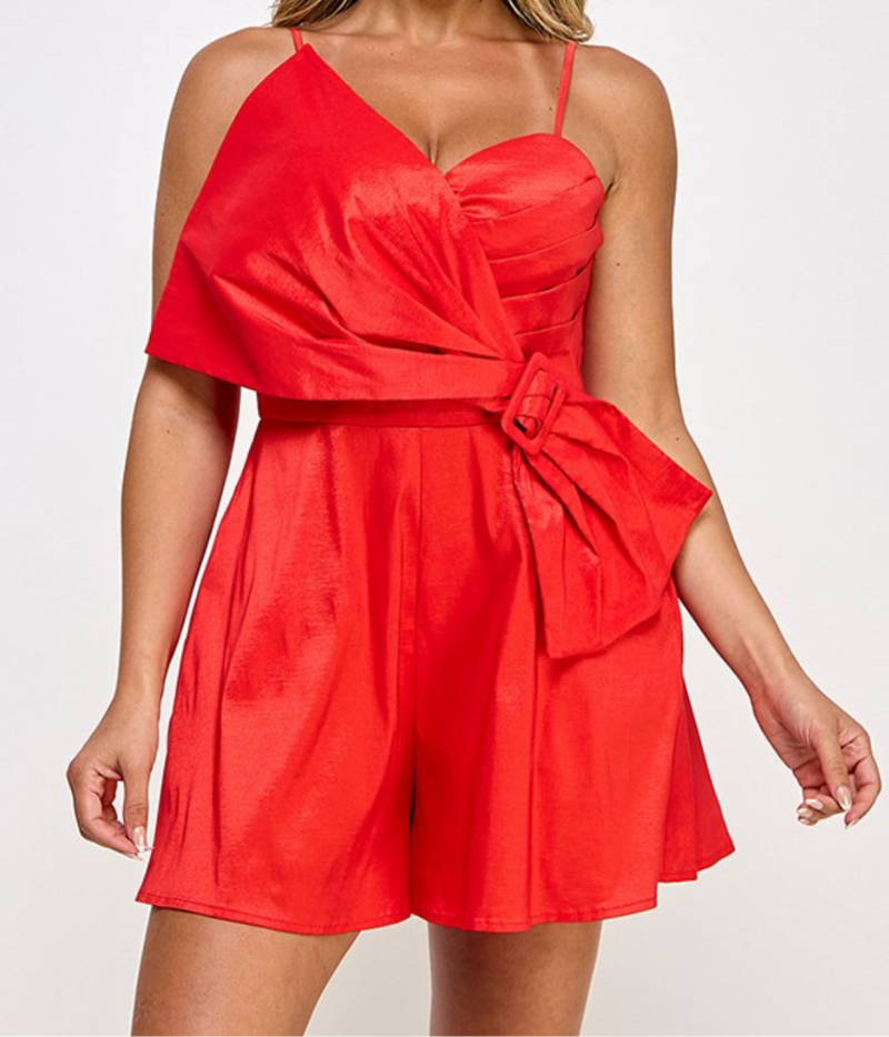 Red Bow Detail Flowy Romper -