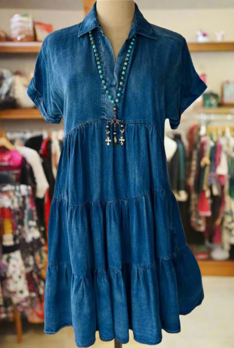 Chambray Short Blue Dress- New 🌟