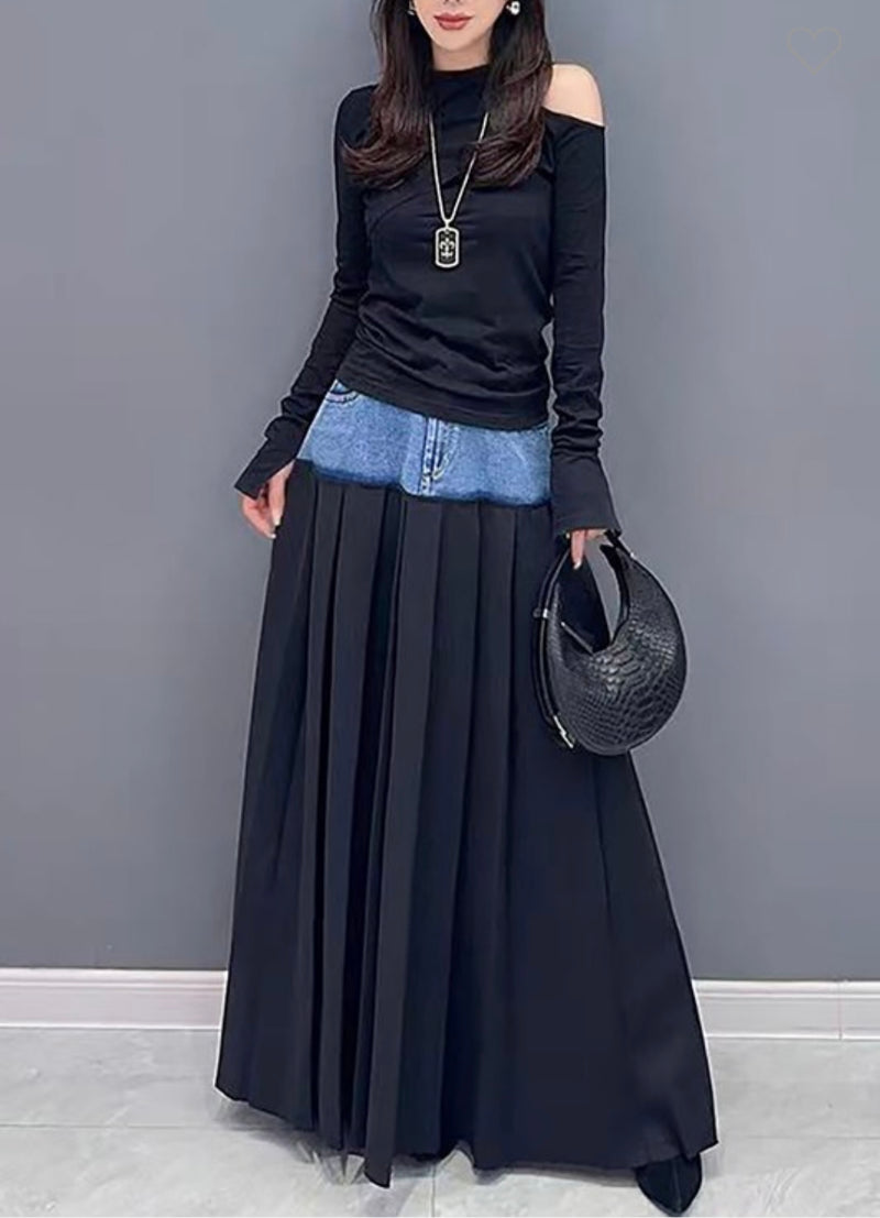 Denim & Black Midi Skirt - Bella Boutique & Bellasbylola.com