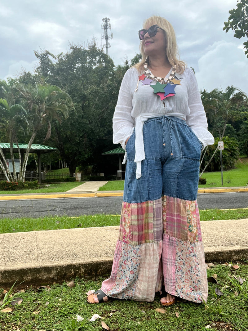 Bohemian Patch Denim Pants