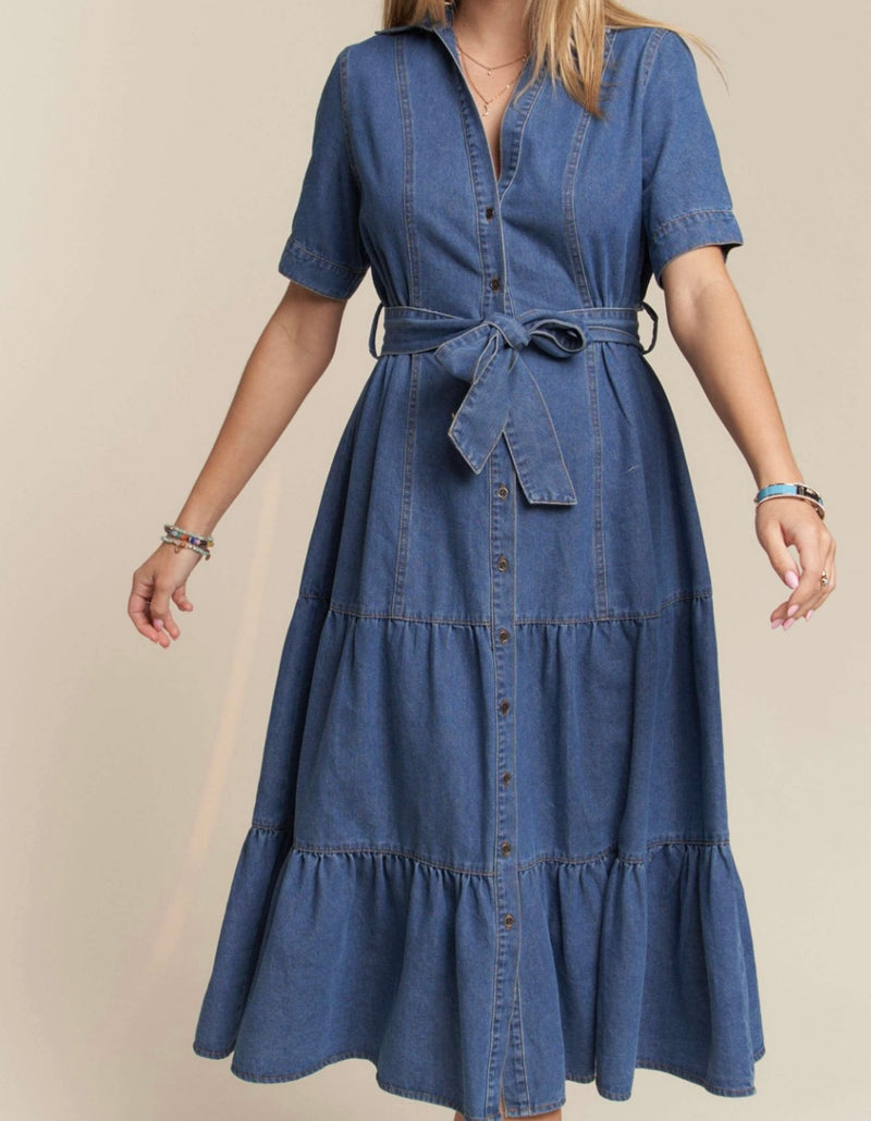 Button Down Midi Denim Dress - Bella Boutique & Bellasbylola.com