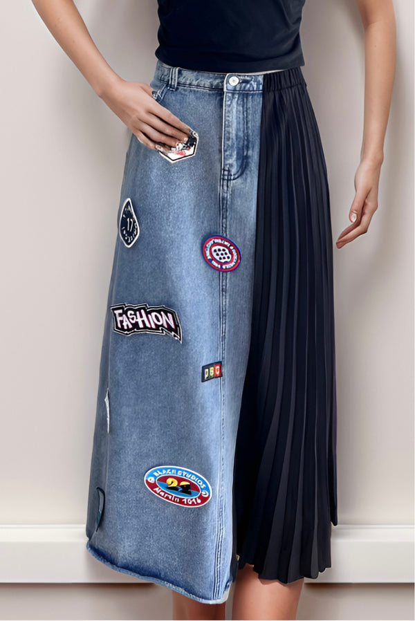 Denim  Black & Blue Pleated Contrast Skirt - New ✨✨✨