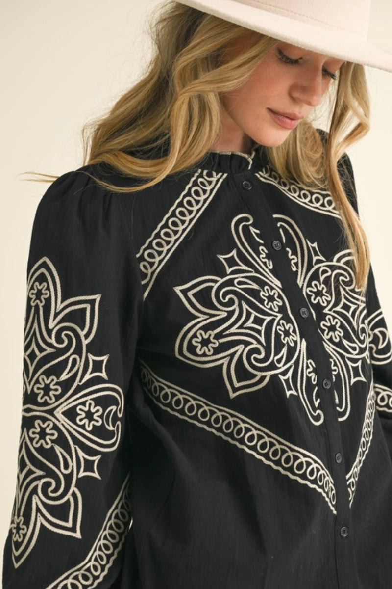 Embroidery Black Blouse