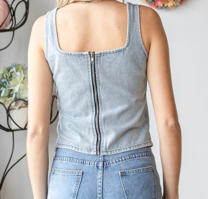 Flower Appliqué Denim Vest