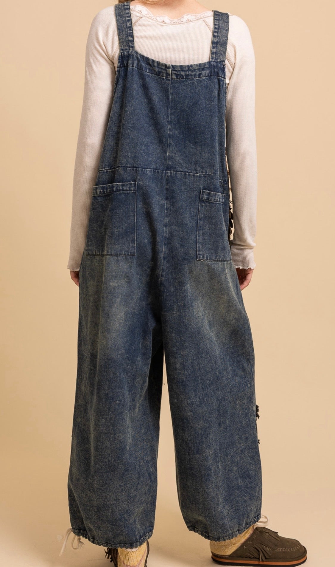 Patchwork Slouchy Denim Bib Overalls - PREORDER ARRIVING 9/2/26