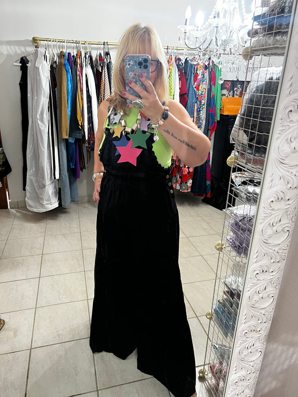 Black Lace Trim Tiered Wide Leg Jumpsuit