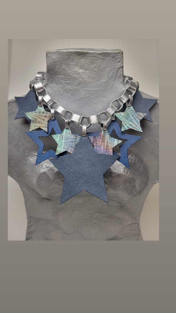 Collar de Plata y Estrellas Azul Artesana Arlene Díaz 🇵🇷