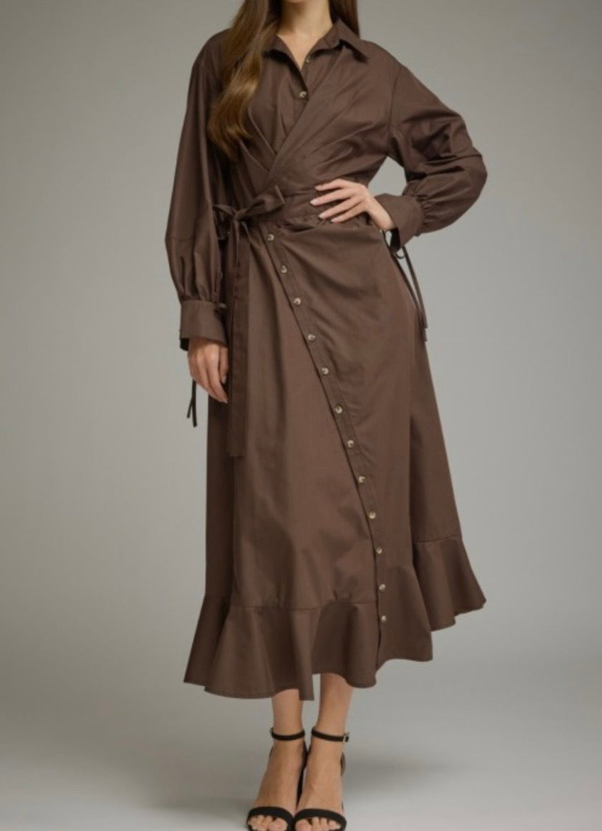 Chocolate Brown Button Down Midi Dress