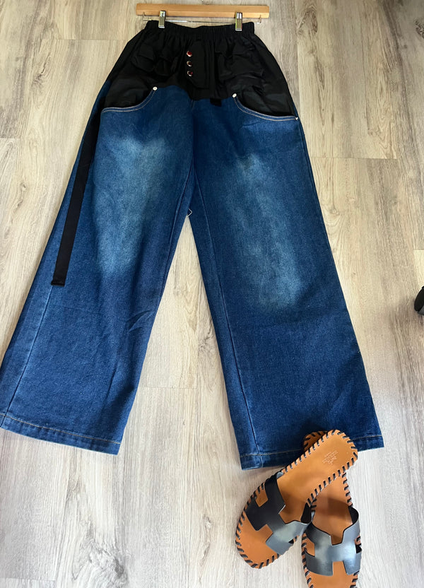 Black - 2 Blocks Denim Pants with pockets - New New ✨✨