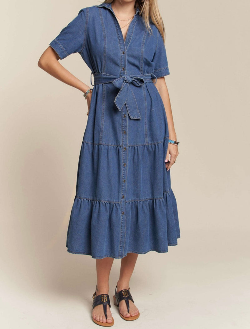 Button Down Midi Denim Dress - Bella Boutique & Bellasbylola.com