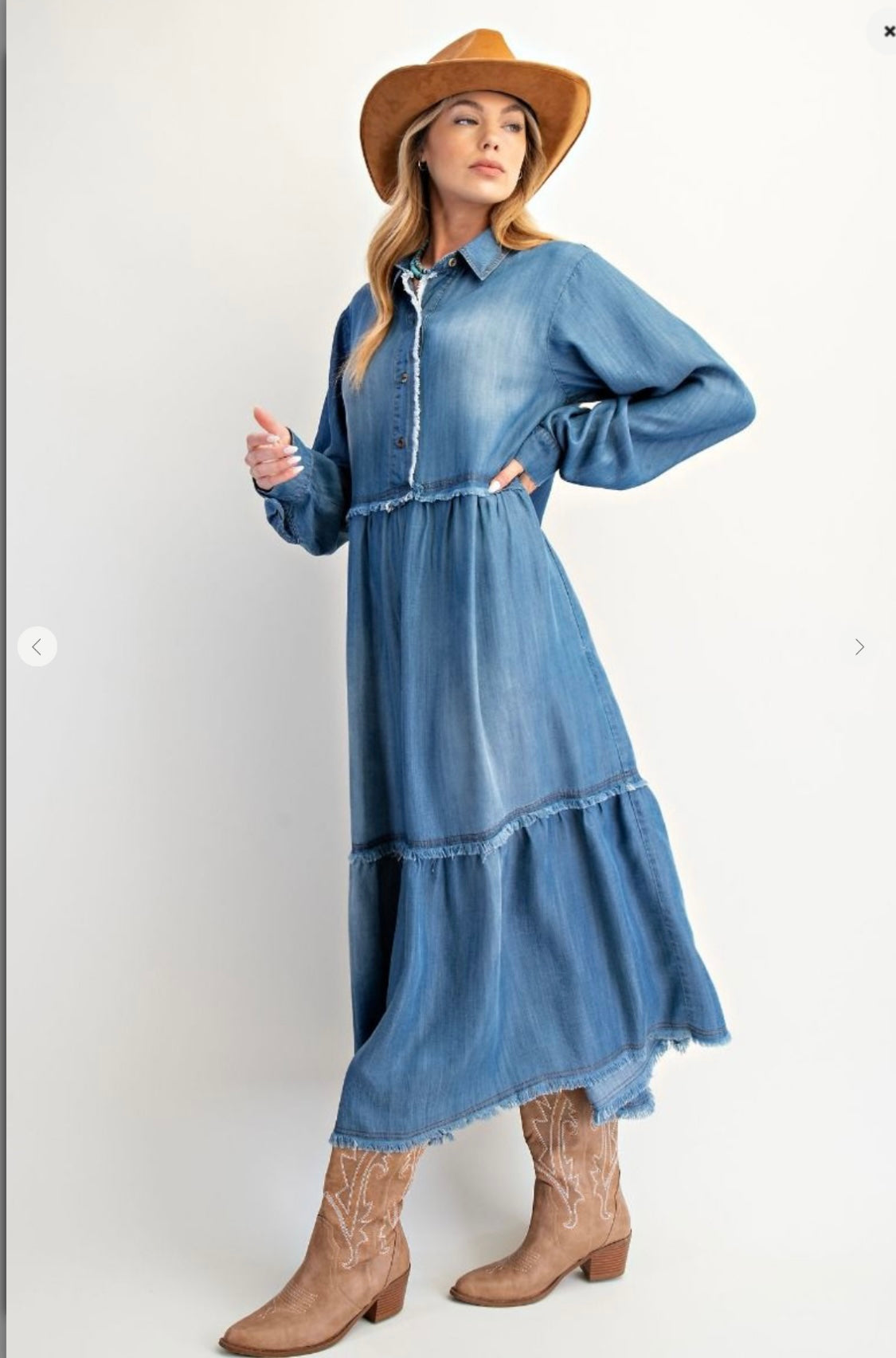 Button Front Wash Denim Maxi Dress