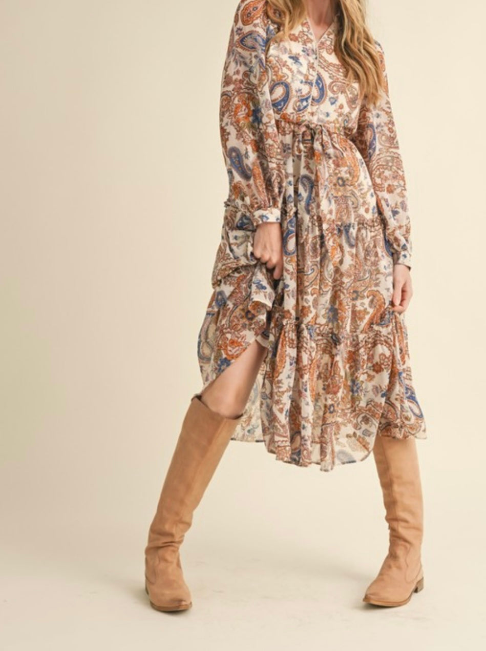 Boho Cream Paisley Midi Dress- NEW 💫