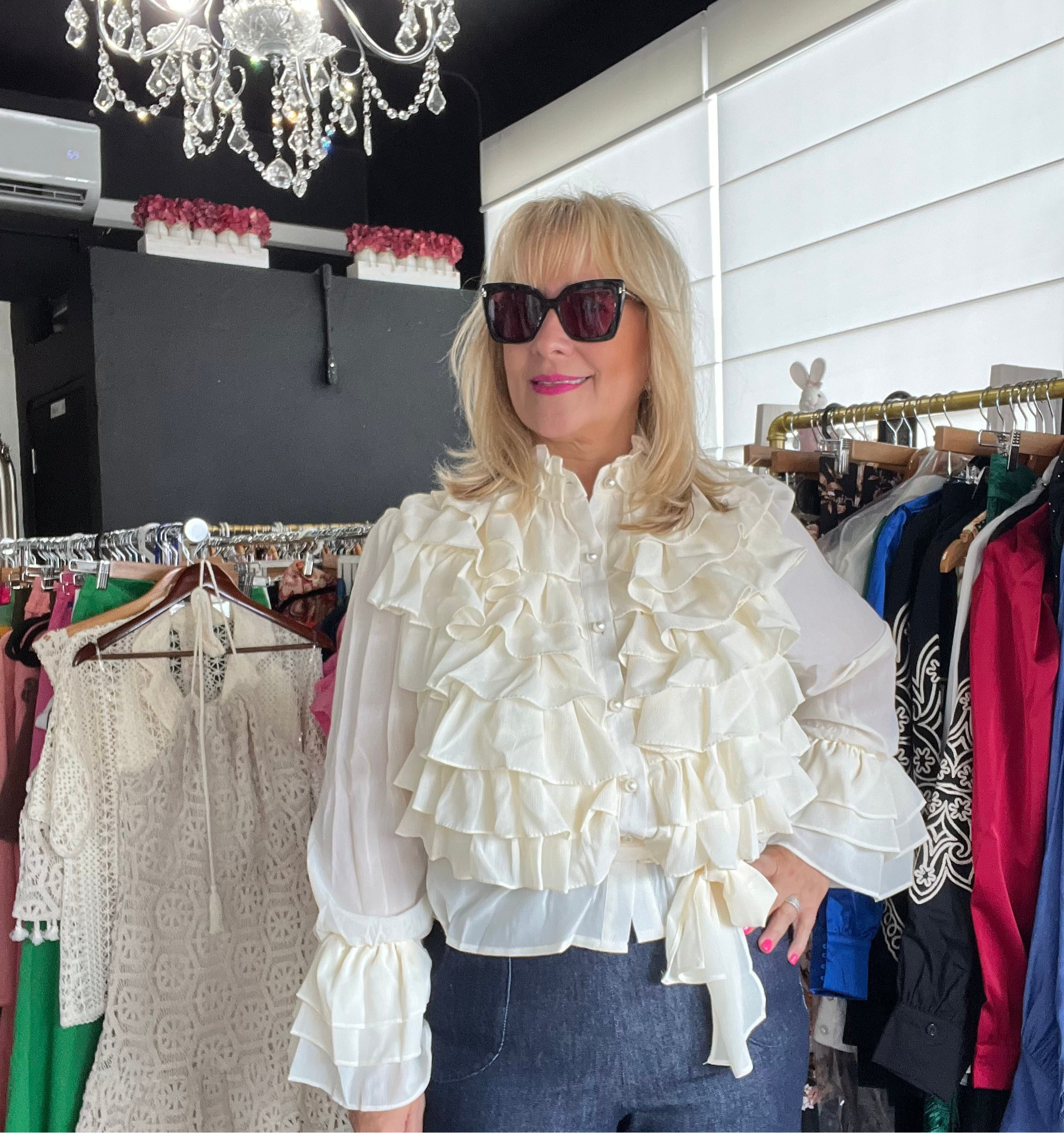 Boho Chic Tiered Ruffles Belted Chiffon Blouse  /Premium Clothing  💫  Tax Included