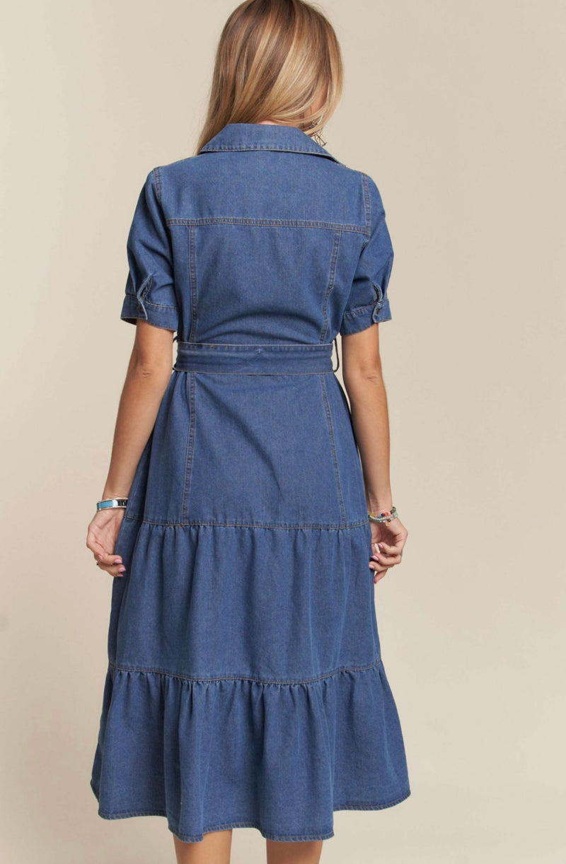 Button Down Midi Denim Dress - Bella Boutique & Bellasbylola.com