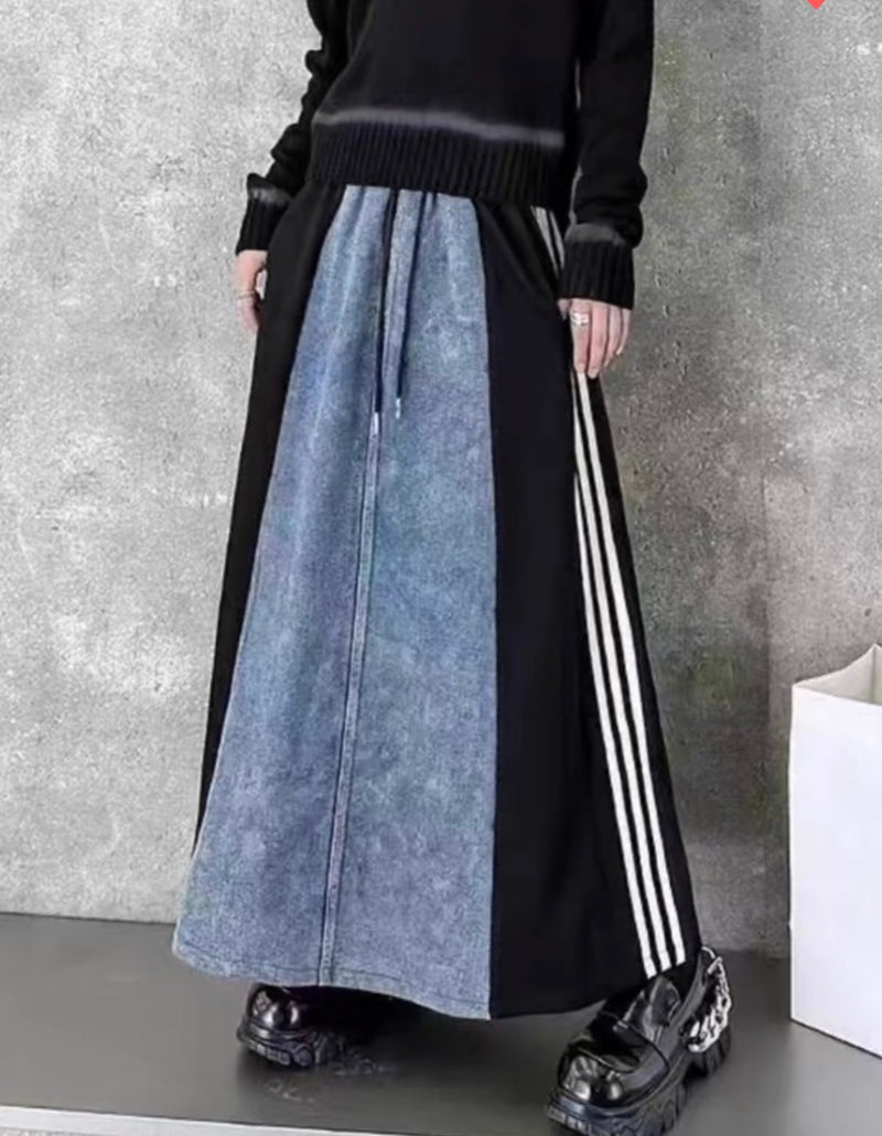 Like Adidas Denim Blue & Black Midi Skirt - Bella Boutique & Bellasbylola.com