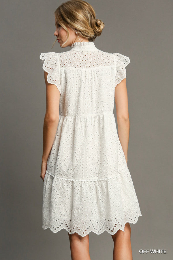 V Neck Eyelet Dress- White or Pink - New 🌟  In Store & Online