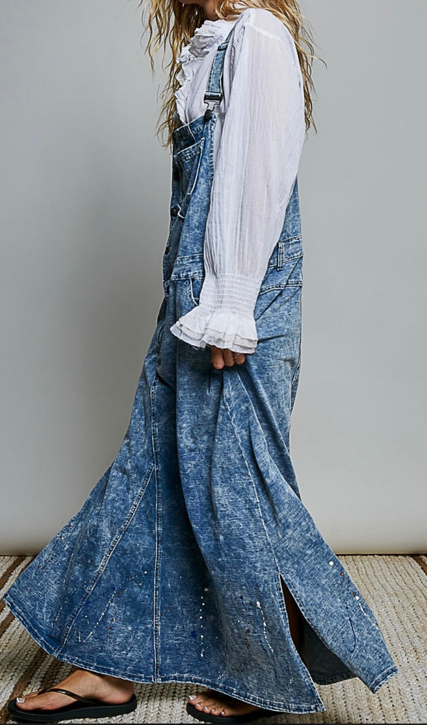 Premium Women’s Boho Chic Denim Maxi Pinafore Dress – Vintage Blue Jean Overall Dress - Arriving 10/20/26- IVU INCLUIDO