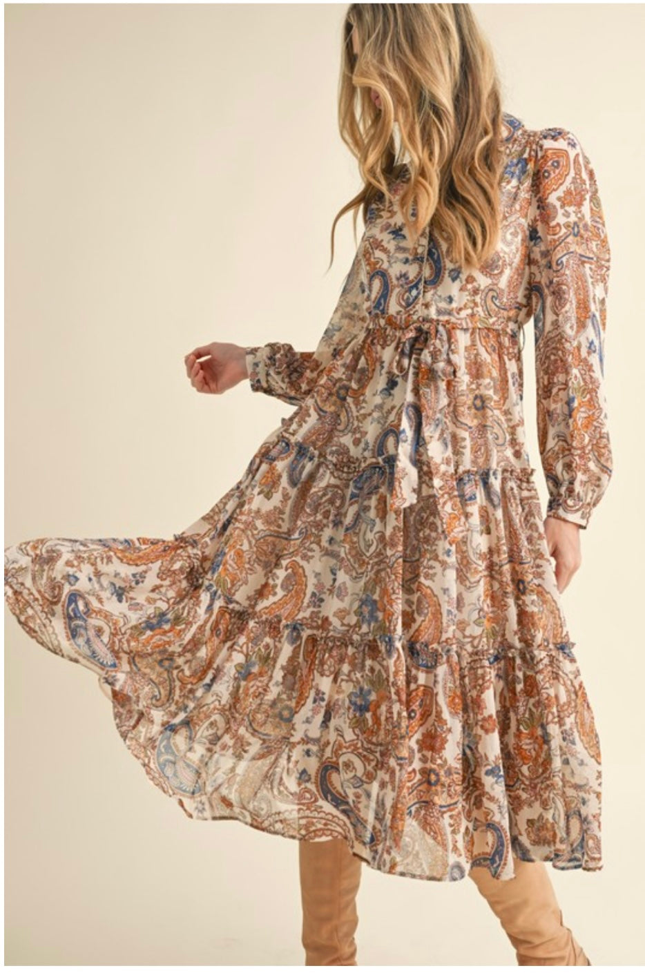 Boho Cream Paisley Midi Dress- NEW 💫