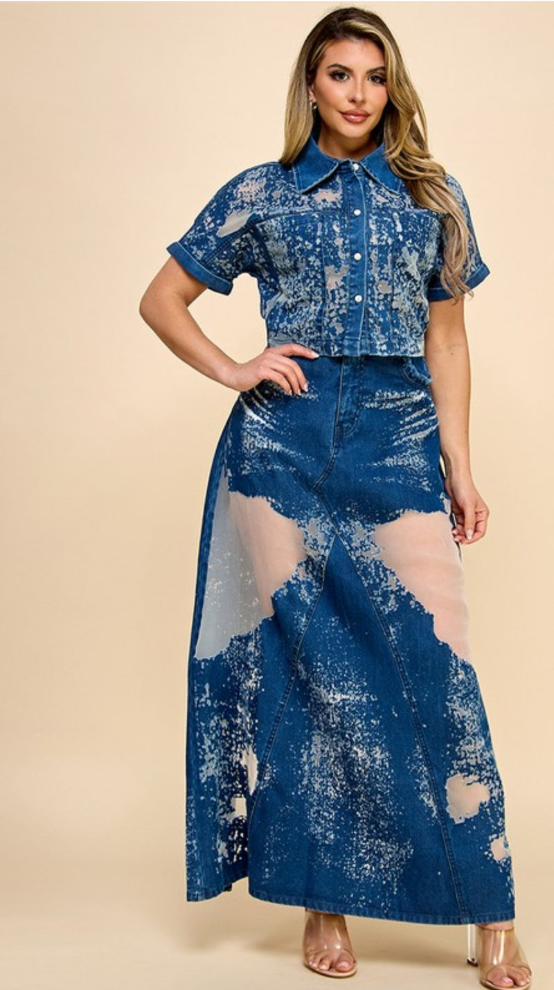 Denim Maxi Sheer Design Skirt- New ✨ - Bella Boutique & Bellasbylola.com