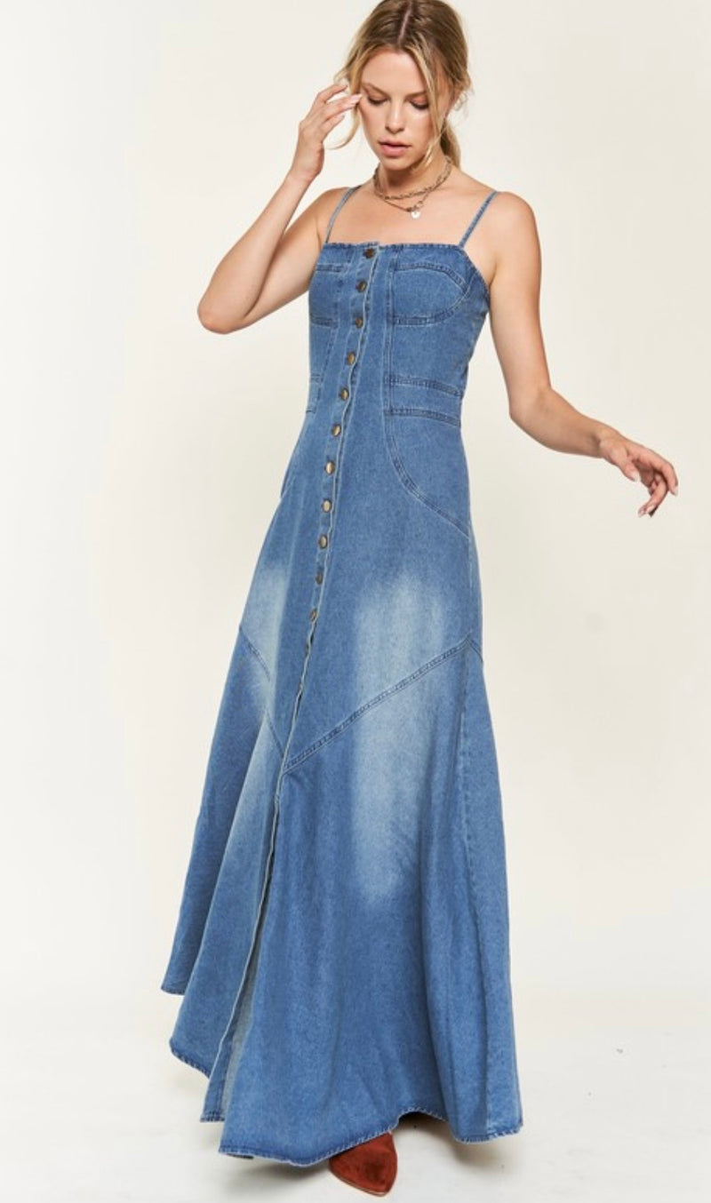 Denim Maxi Dress - Bellasbylola.com