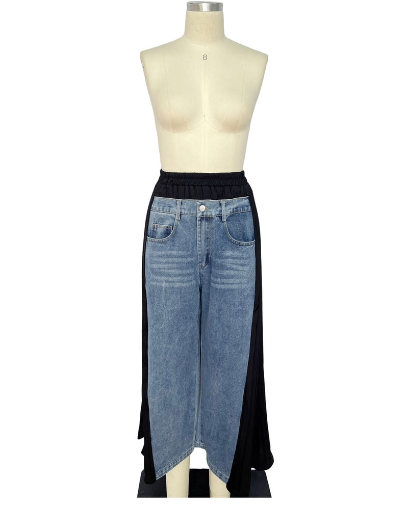 Denim  Black & Blue Pleated Contrast Pants - Bella Boutique & Bellasbylola.com