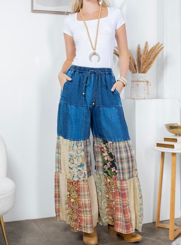 Bohemian Patch Denim Pants