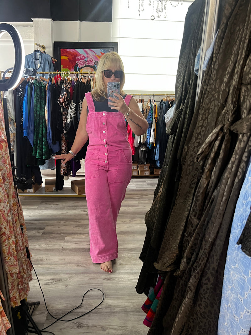 Pink Wide Leg Overall Jumpsuit