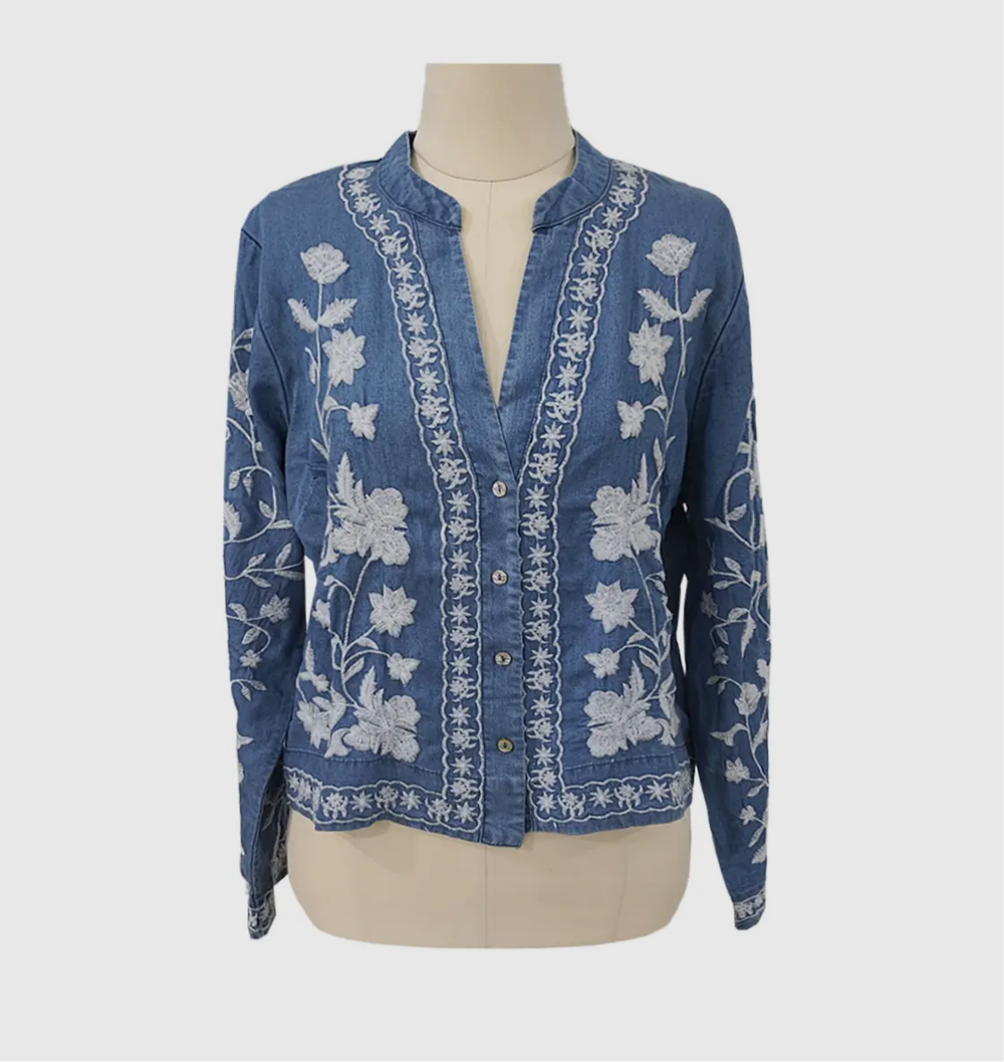 Flower Embroidered Denim Cardigan