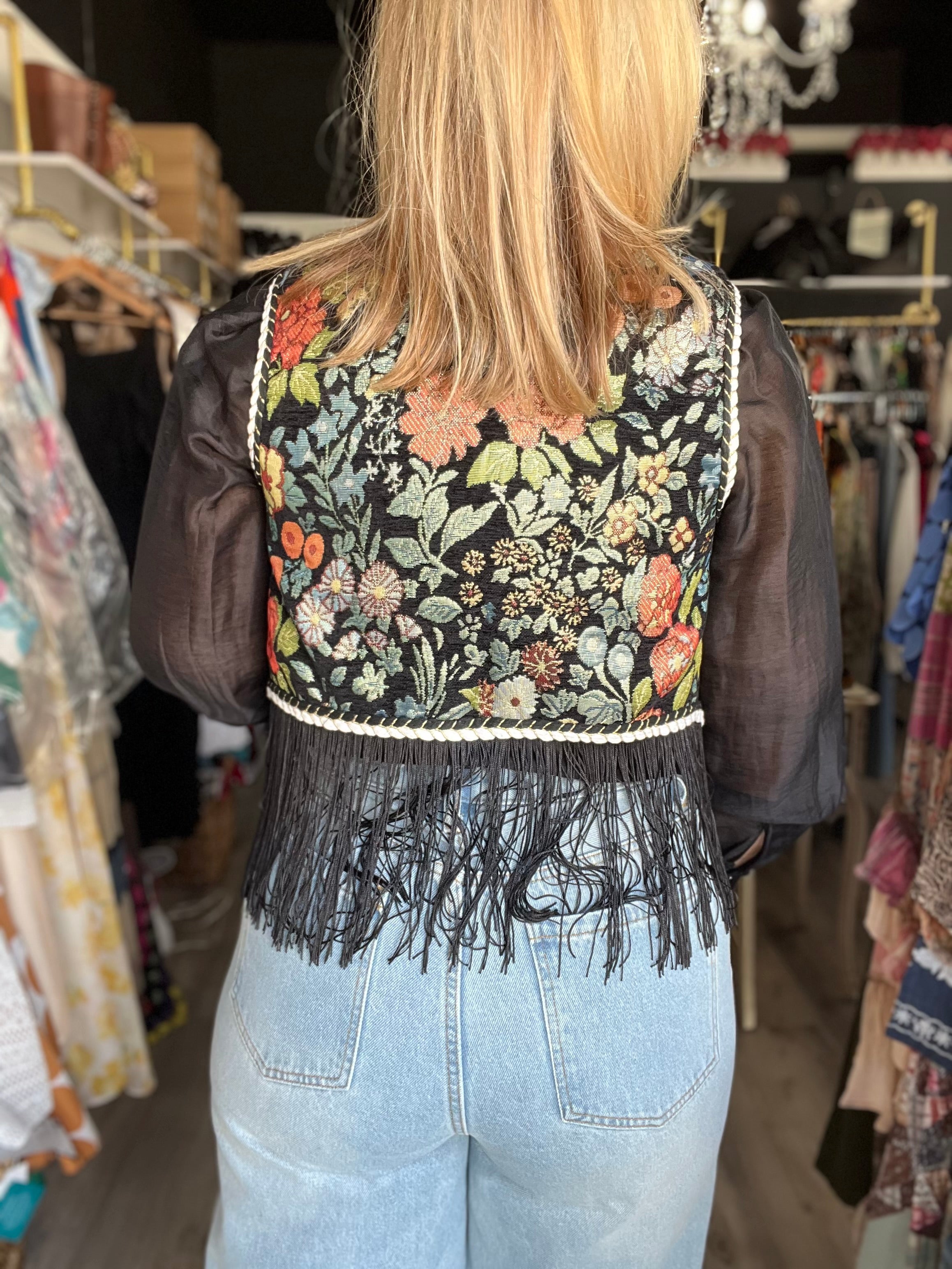 Floral Embroidery Front Tie Vest