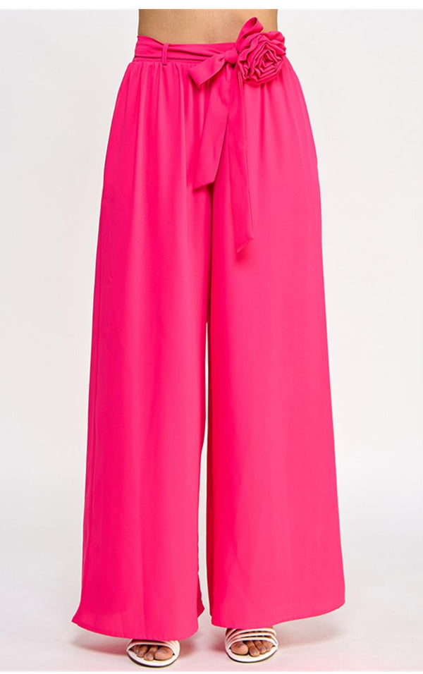 Flower Appliqué Palazzo Pants Hot Pink - Bella Boutique & Bellasbylola.com