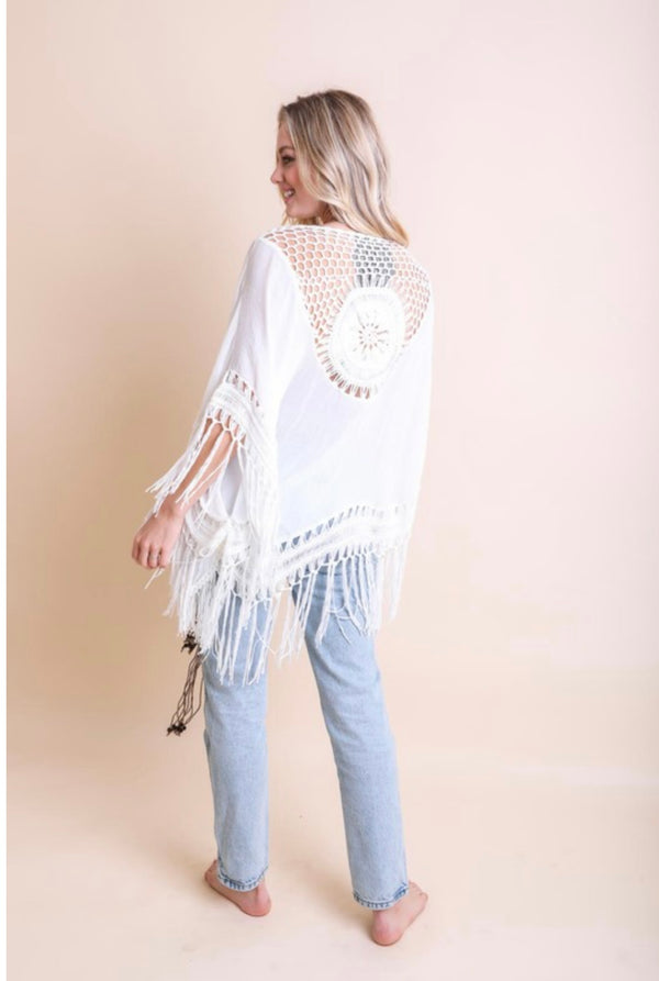 Hand Made Crochet Medallion Tassel Kimono with Fringe