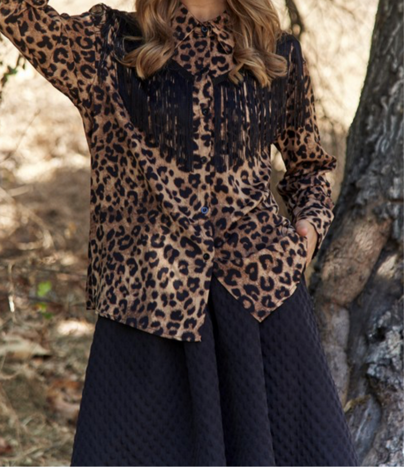 Western Fringe Animal Print Blouse