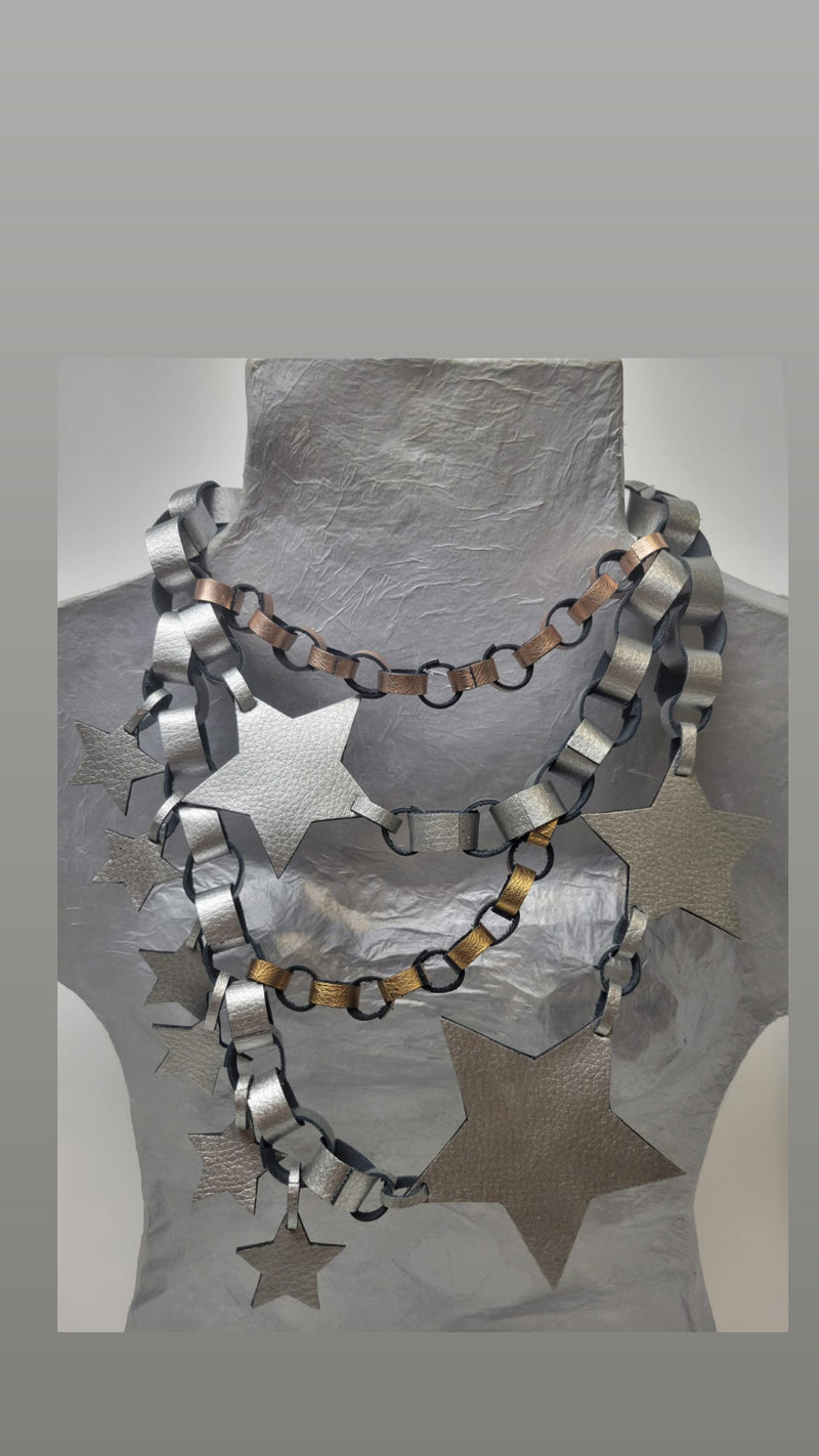 Collar de Cadenas  Pewter con Estrellas Artesana Arlene Díaz 🇵🇷