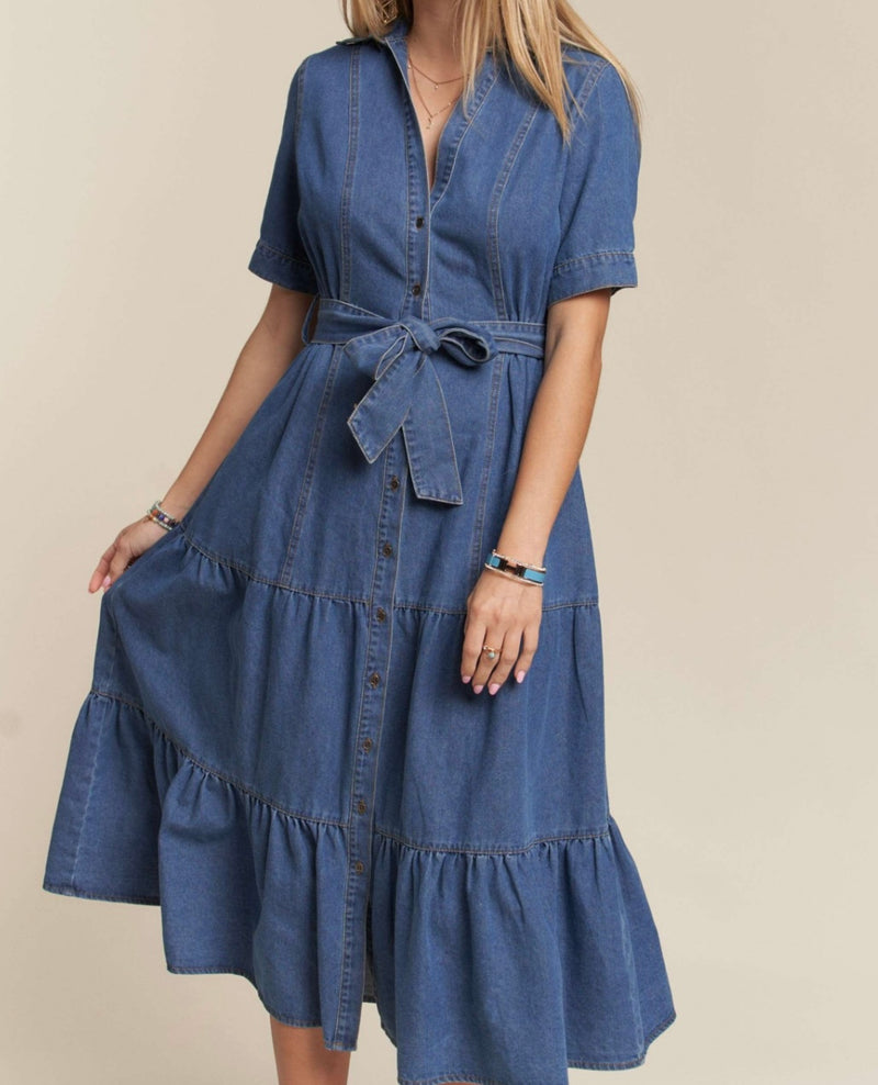 Button Down Midi Denim Dress - Bella Boutique & Bellasbylola.com