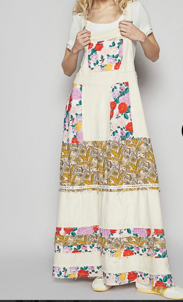 Oatmeal with Floral pattern Skirtalls  - Tax Included - Premium Clothing