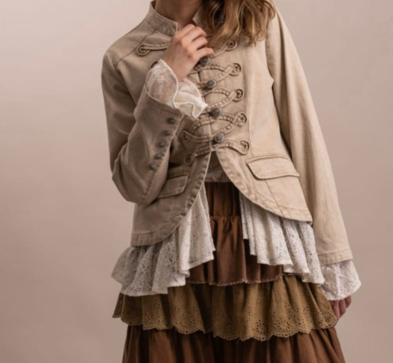 Boho Chic Embroidered Military-Style Jacket for Women | Vintage-Inspired Layering Piece PREORDER - Llega around 8/19/26