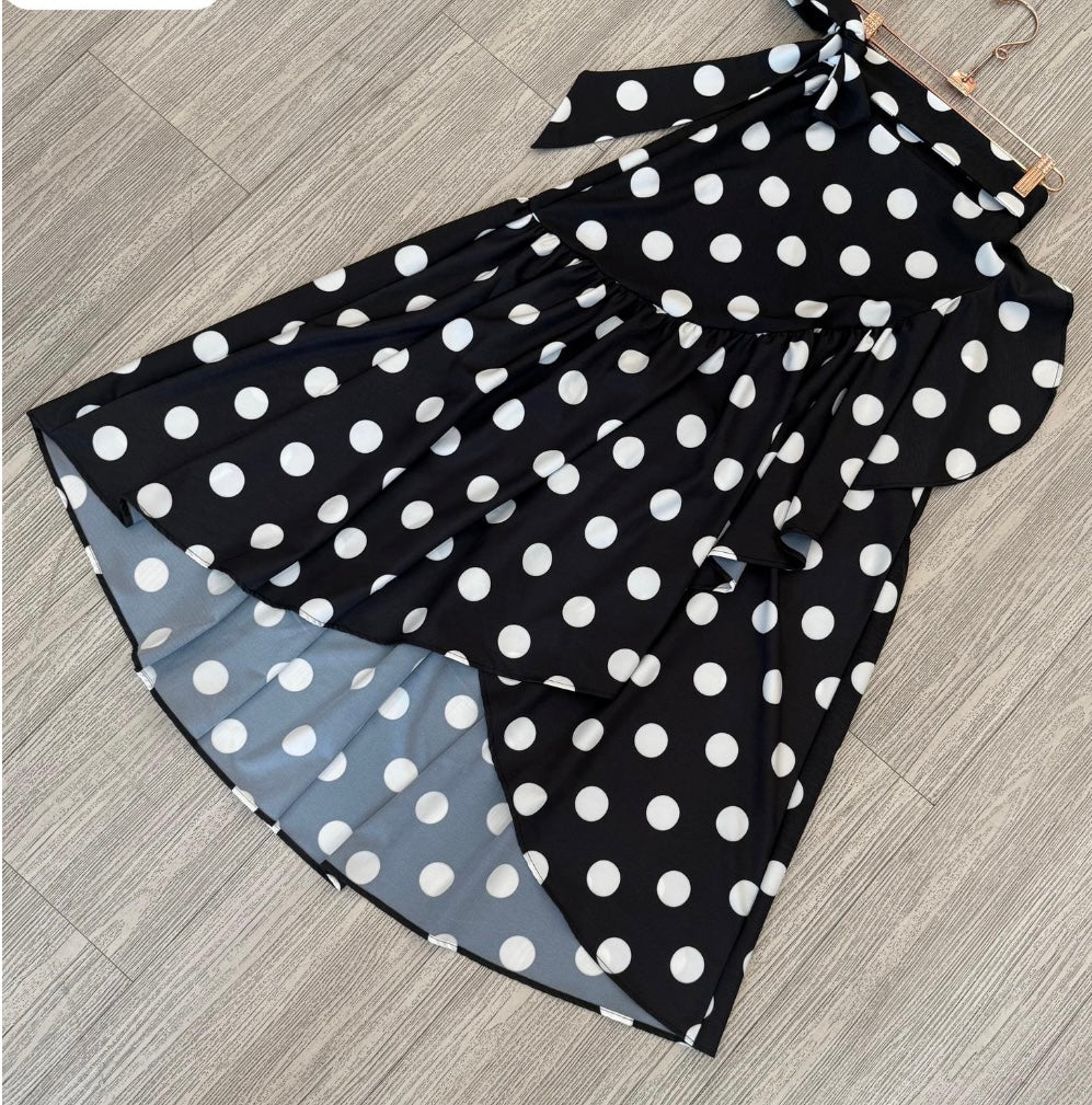 Polka Dots Chic Black Wrap Around Skirt