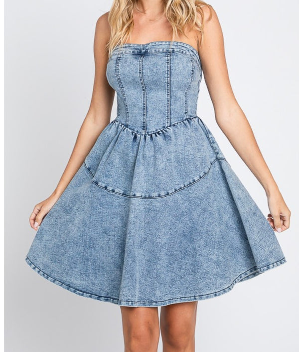 Denim Short Dress - Bellasbylola.com