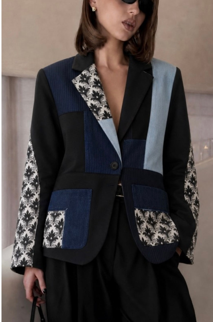 Patchwork Black Contrast Blazer